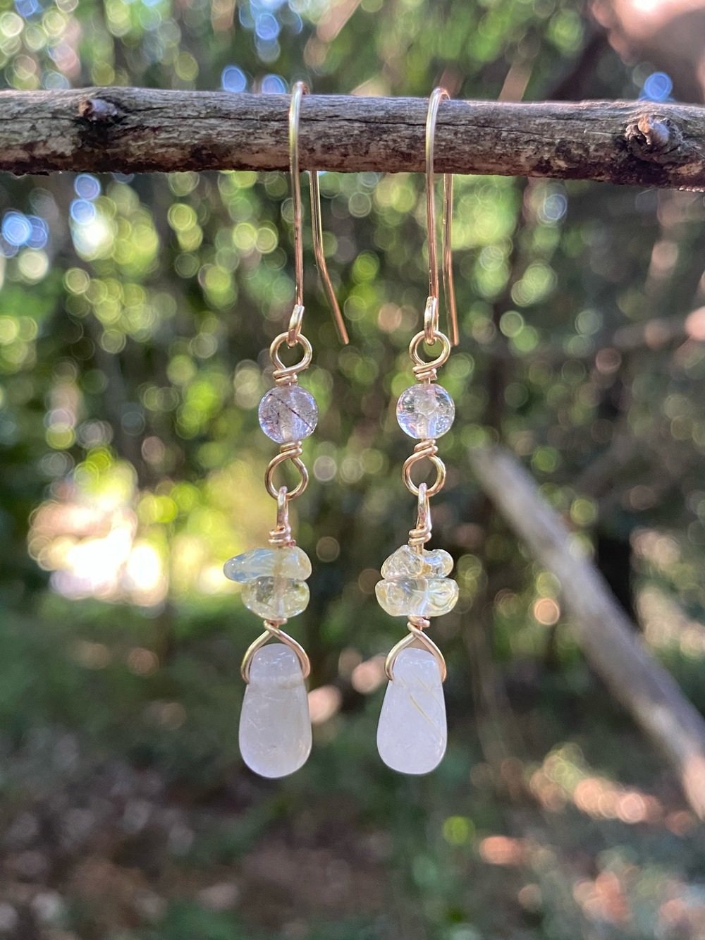Handmade Gold Rutilated Quartz Drop Earrings